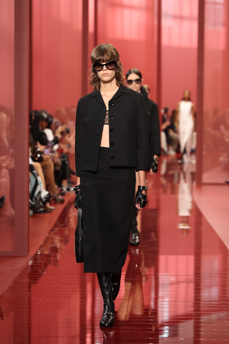 A model walks the runway at the Gucci Women's Spring Summer 2025 Fashion Show during the Milan Fashi...