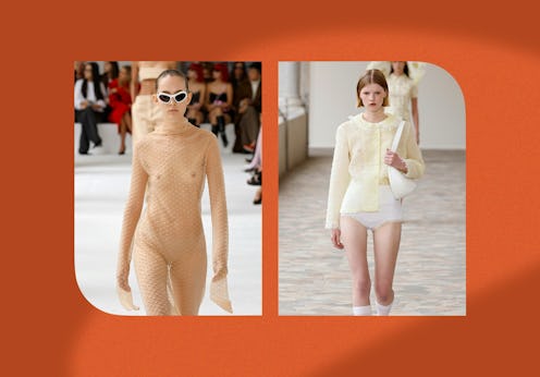 Models at Sportmax and Vivetta freeing the nipple during MFW Spring/Summer 2025 shows.