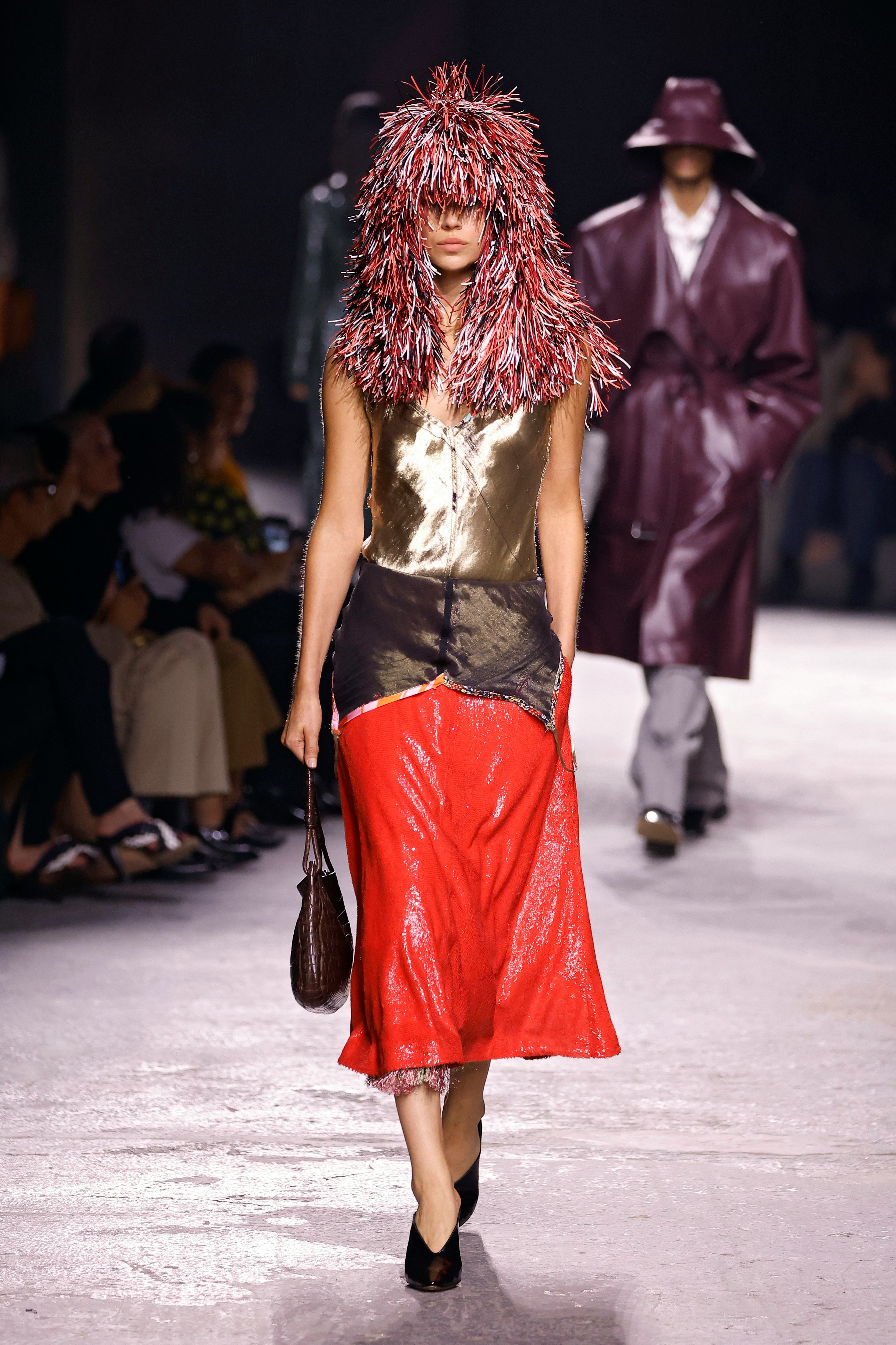 Model on the runway at Bottega Veneta RTW Spring 2025 as part of Milan Ready to Wear Fashion Week on...