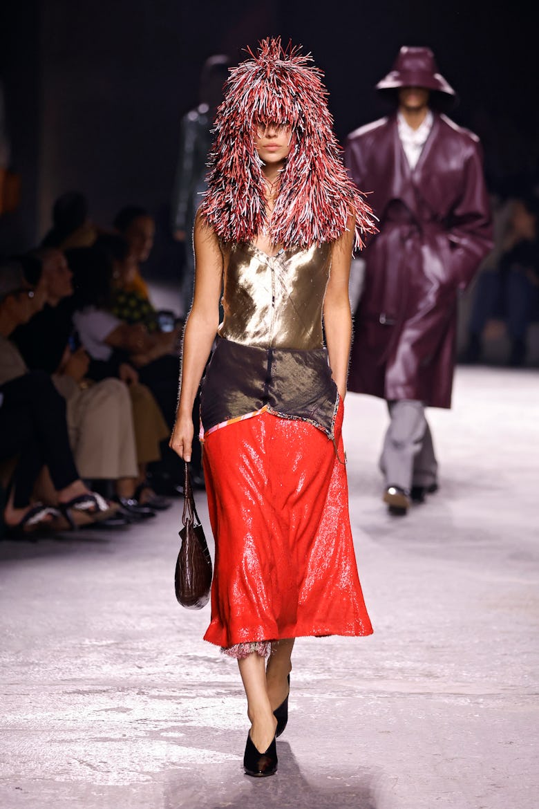 Model on the runway at Bottega Veneta RTW Spring 2025 as part of Milan Ready to Wear Fashion Week on...
