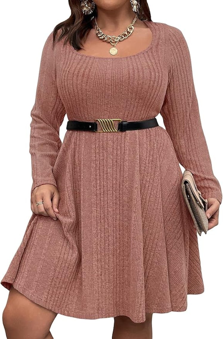 MakeMeChic Plus Size Ribbed Knit Dress