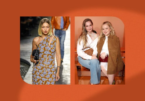 Gigi Hadid on the Versace runway; Hannah Dodd and Nicola Coughlan at Gucci during Milan Fashion Week...