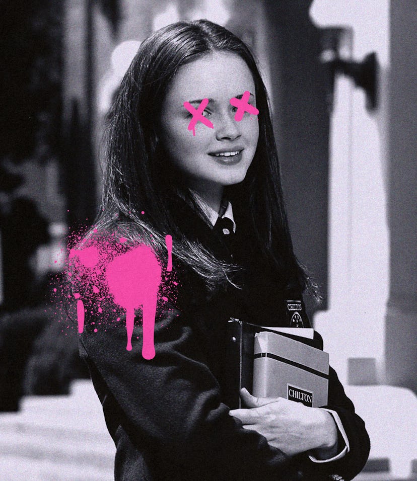 Celebrities have graffiti painted over their faces.
