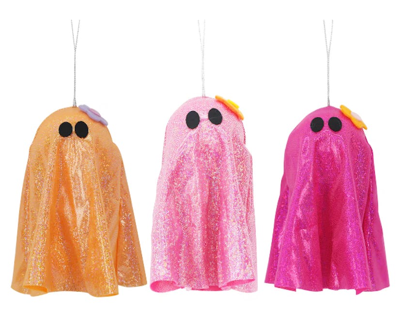 Assorted 6.25" Sparkly Hanging Ghosts, a great option for cheap reusable halloween decorations