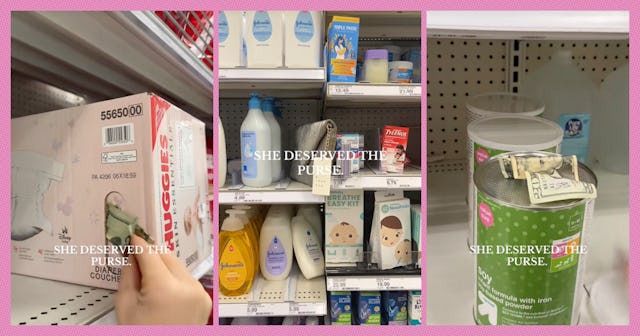 The "she deserved the purse" trend, where people hide money in baby supplies for moms in need, has g...