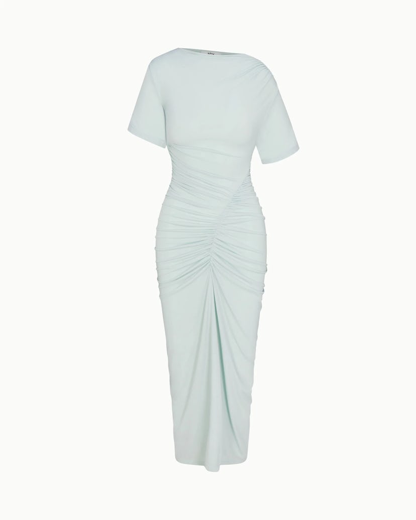KHY x Atlein Asymmetrical Ruched Dress in Surf Spray