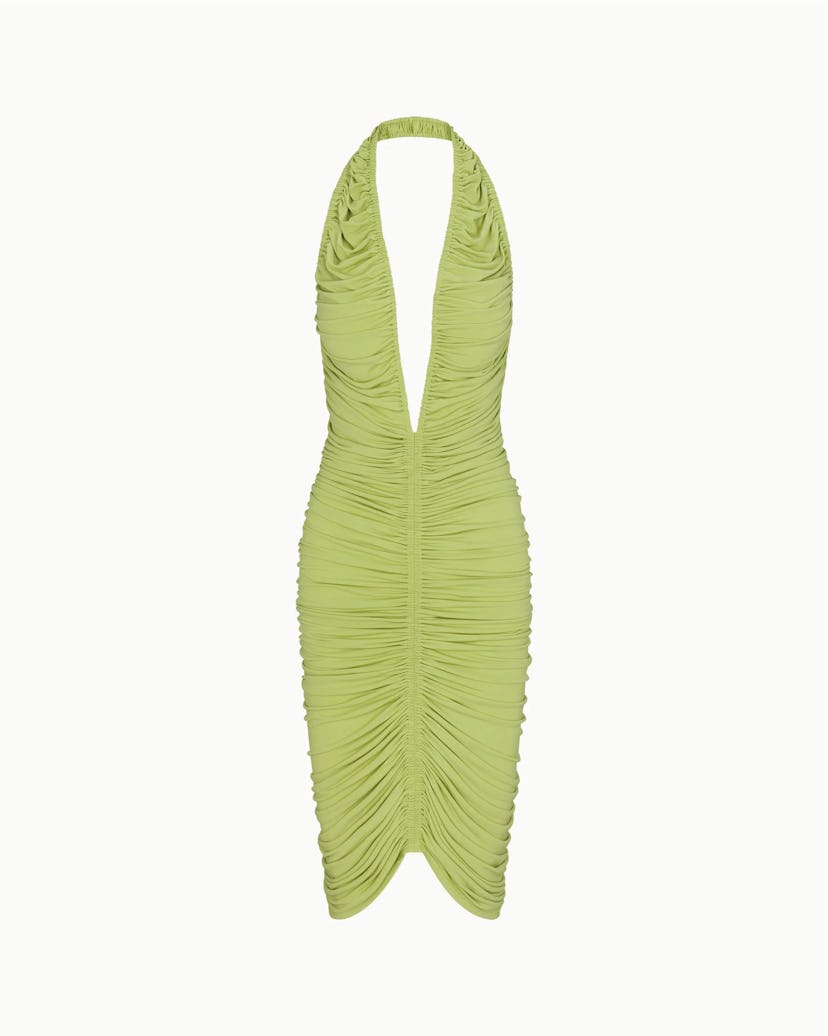 KHY x Atlein Plunging Ruched Midi Dress in Dark Citron