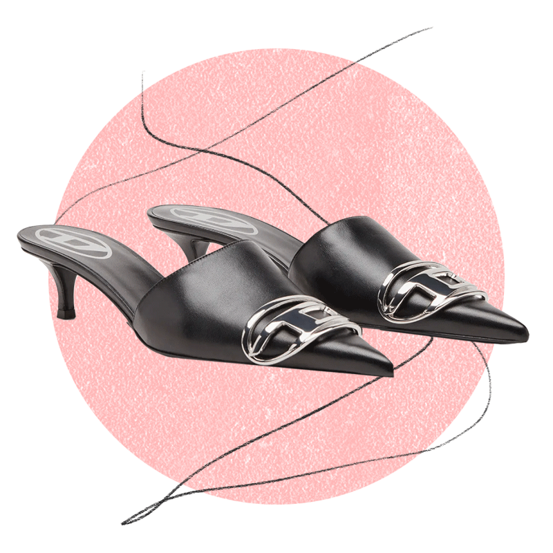 Diesel Pointed Toe Kitten Heel Mule