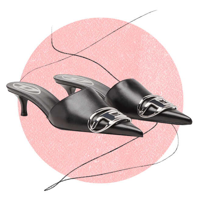 Diesel Pointed Toe Kitten Heel Mule