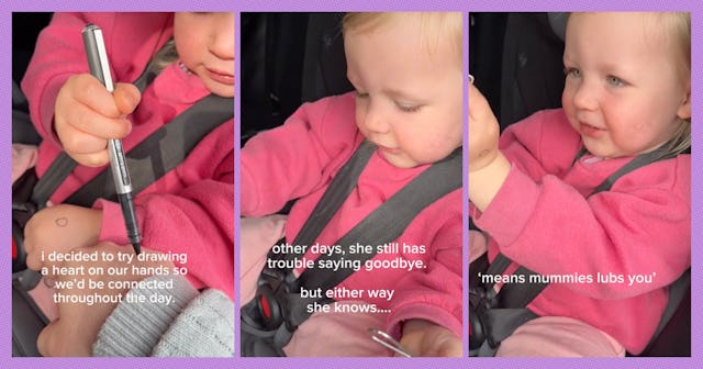TikTok user @kate.n.h started a tradition of drawing hearts on her daughter's hand hand to help miti...