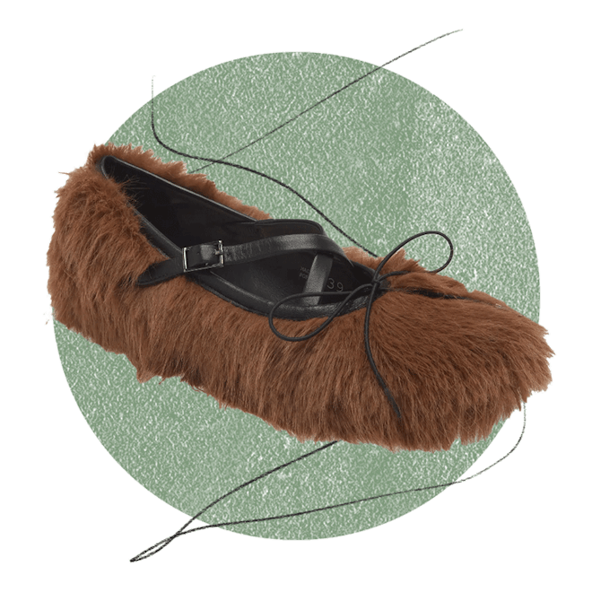 Simone Rocha Faux Fur Crisscross Strap Ballet Flat