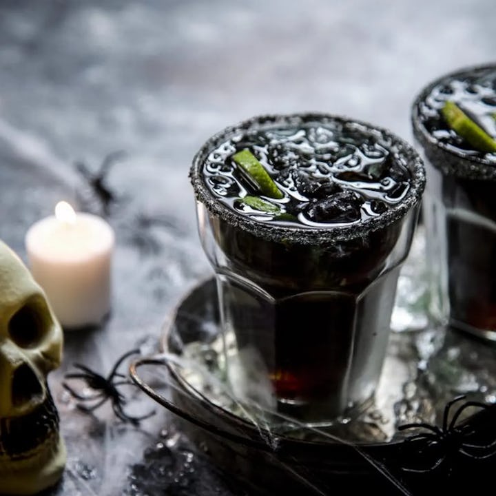 Black Halloween cocktail ideas, like this Halloween margarita