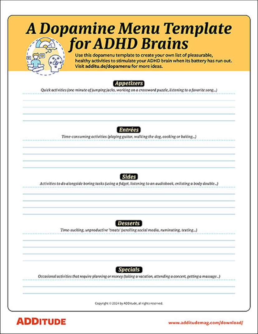 Dopamine Menu Template For ADHD