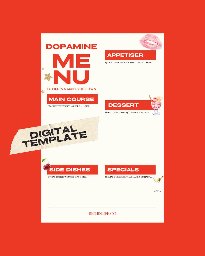 Rich In Life free printable Dopamine Menu Template