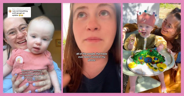A collage of three images: a mother holding her baby, a close-up of a woman speaking, and a child ce...