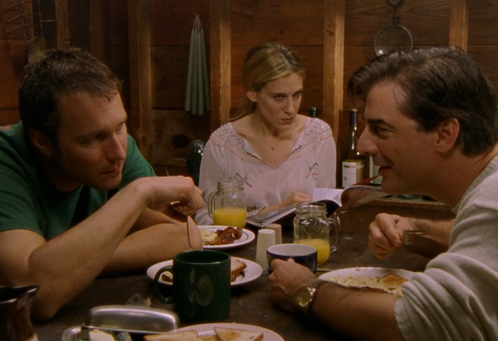 Aidan, Carrie, and Big on Sex and the City. Screenshot via Max