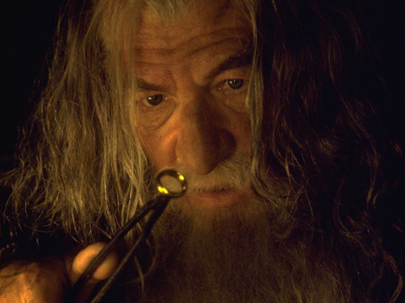 Gandalf the Gray (Ian McKellen) holds the One Ring in The Lord of the Rings: The Fellowship of the R...