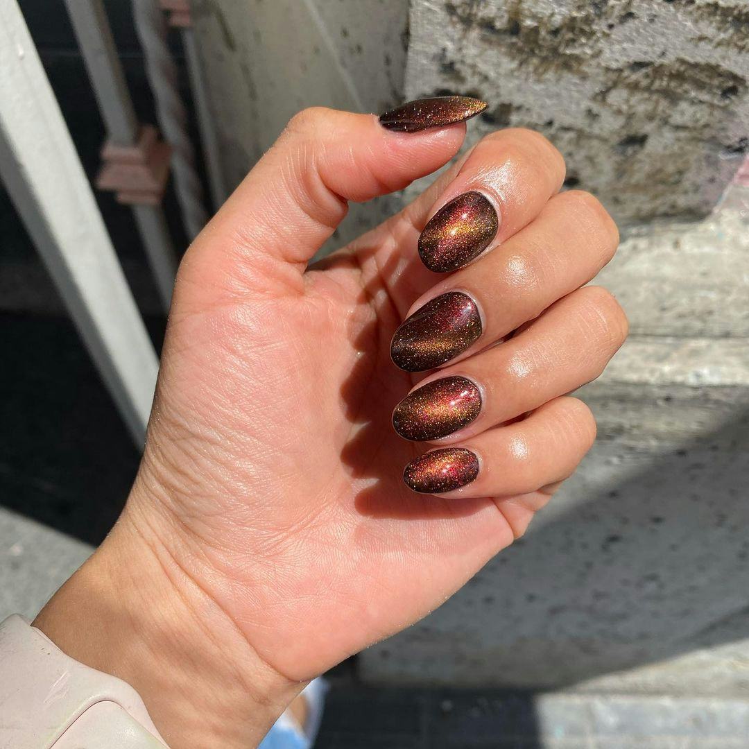 Capricorn signs would wear brown cat-eye nails.