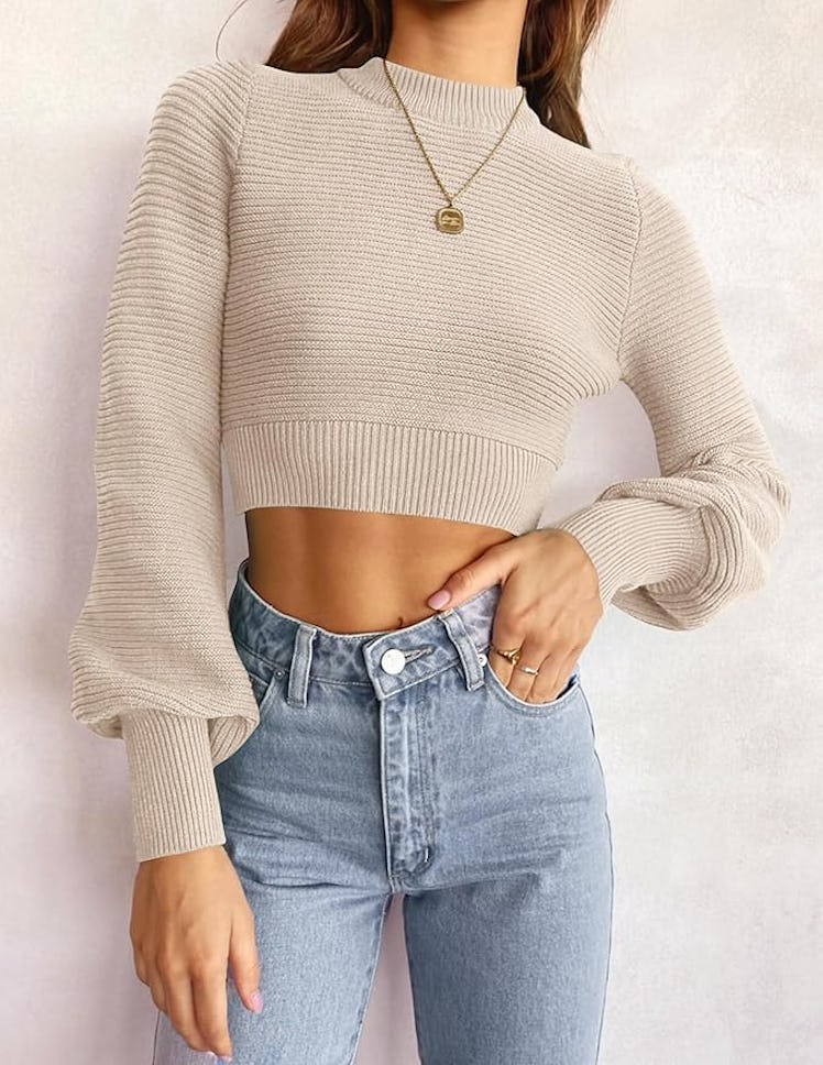 ZESICA Mock Neck Cropped Sweater