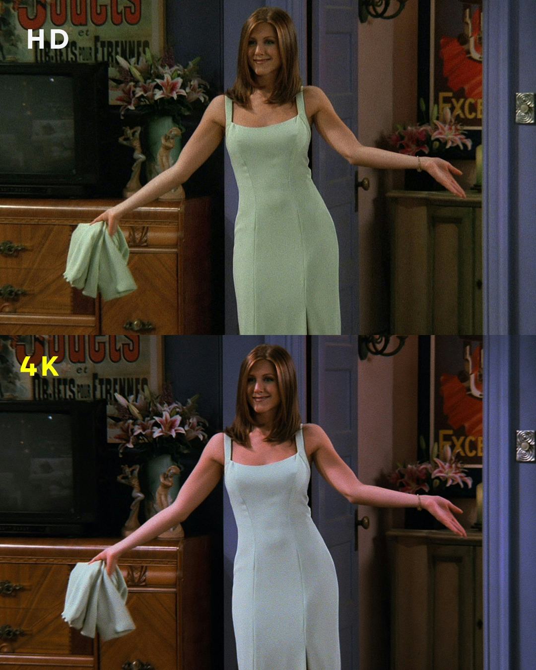 &lsquo;Friends&rsquo; star Jennifer Aniston settled a debate about Rachel Green&rsquo;s dress.