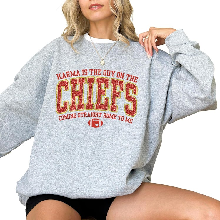 Game Day Sweatshirt, Karma Is The Guy On The Chiefs Coming Straight Home To Me Sweatshirt