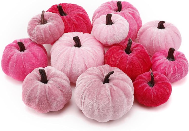 12 pcs Pink Velvet Pumpkin Decor