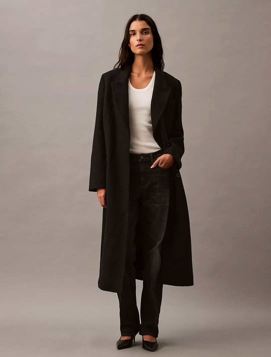 Long Brushed Wool Blend Coat