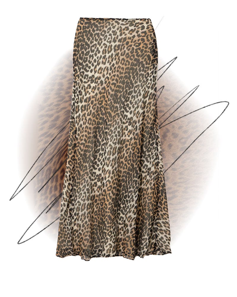 Ganni Leopard-print recycled-crepon maxi skirt