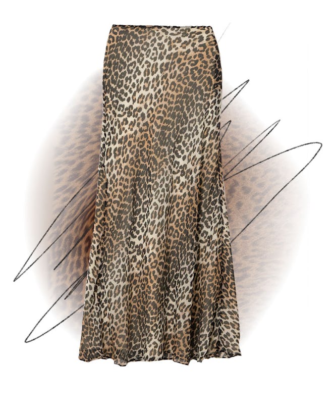Ganni Leopard-print recycled-crepon maxi skirt