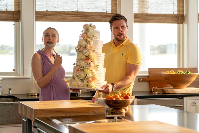 Dakota Fanning and Jack Reynor on The Perfect Couple. Photo via Netflix