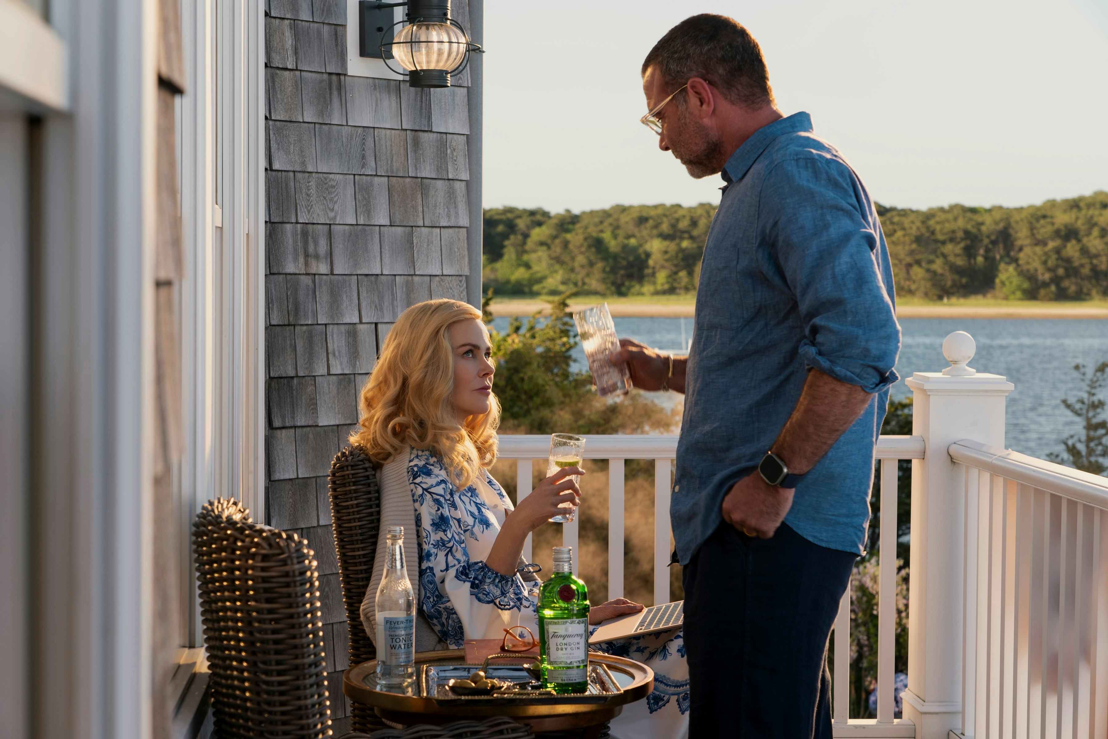Nicole Kidman and Liev Schreiber on The Perfect Couple. Photo via Netflix