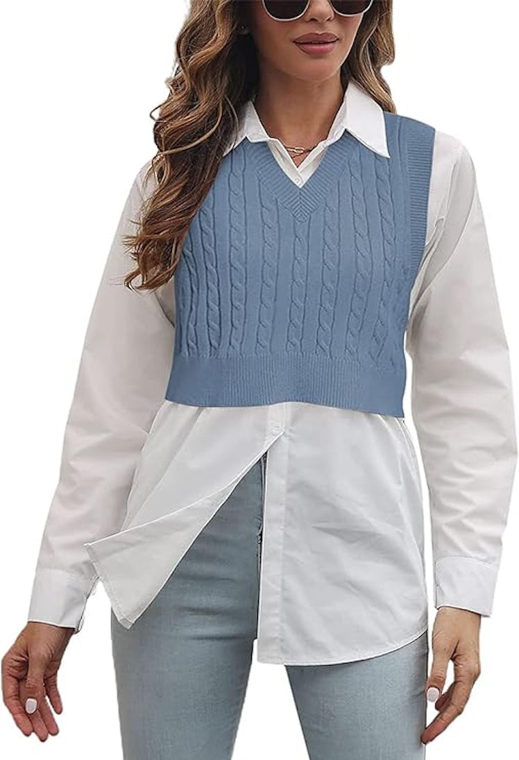Lailezou V-Neck Knit Sweater Vest