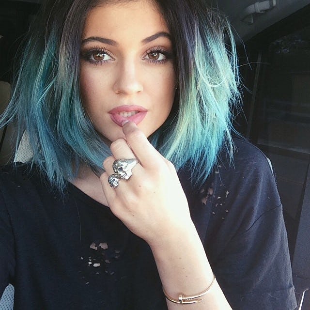 Kylie Jenner first rocked teal hair in 2014.