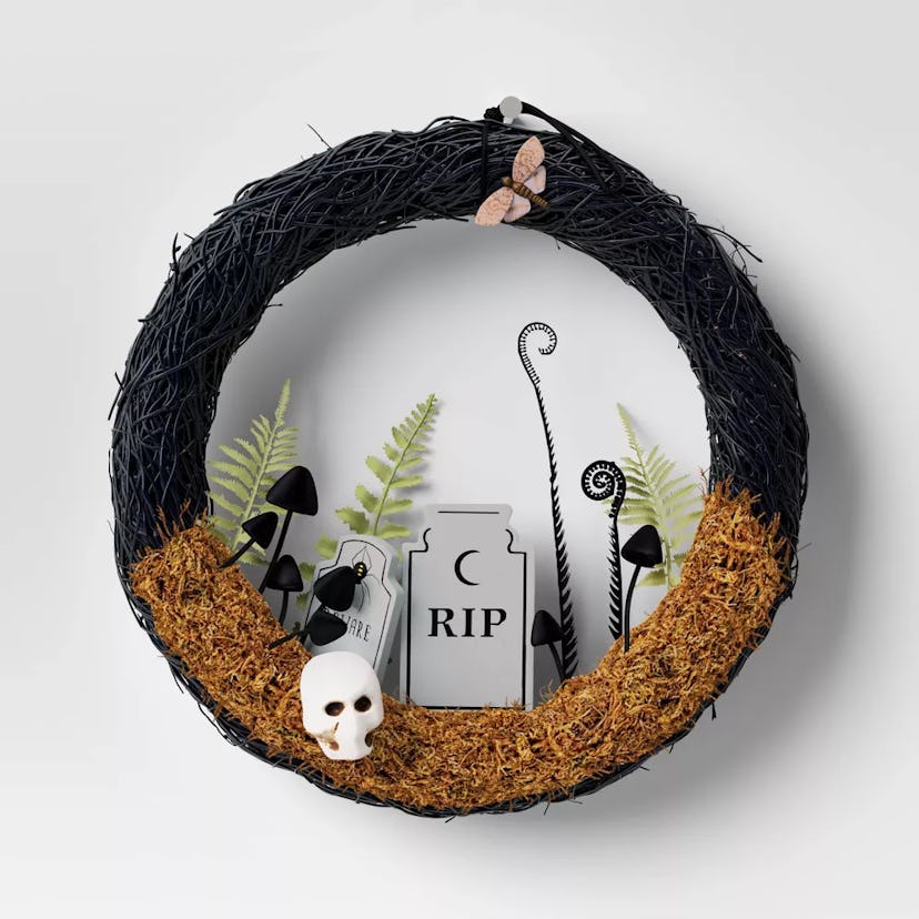 16" Twig Tombstone Halloween Scene Wreath from target's halloween collection 2024