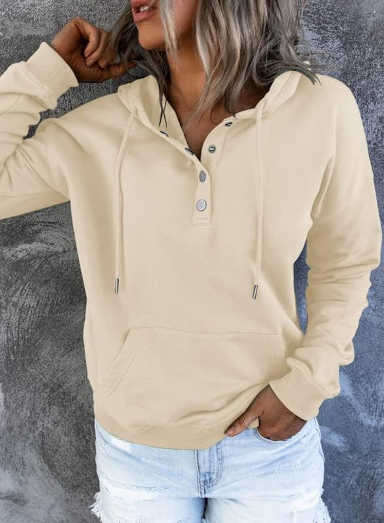 Dokotoo Hooded Button-Collar Sweatshirt 