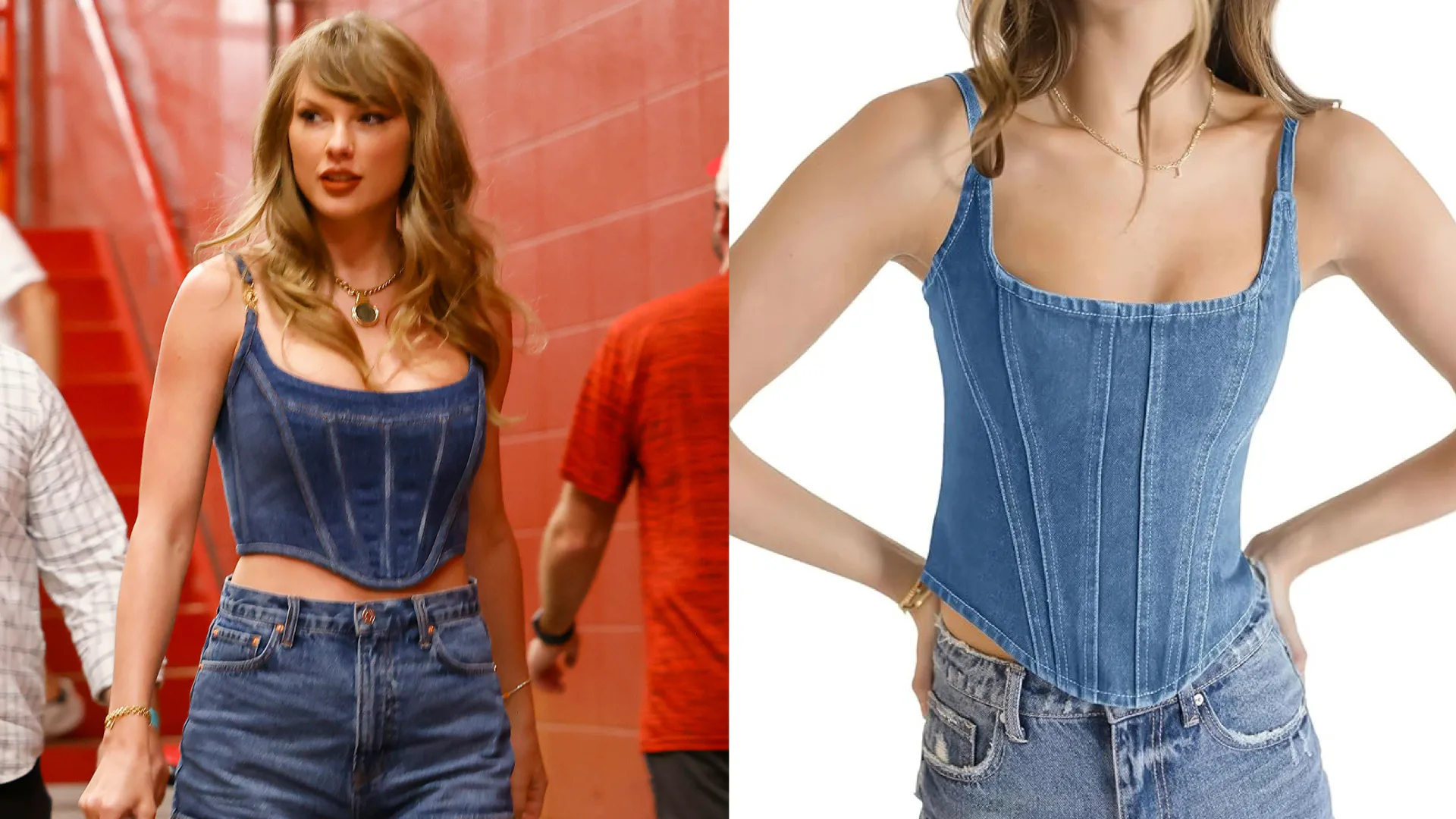 taylor swift denim dress dupe Forever 21 has a nearly identical lookalike of Taylor Swift's $480 denim  mini dress