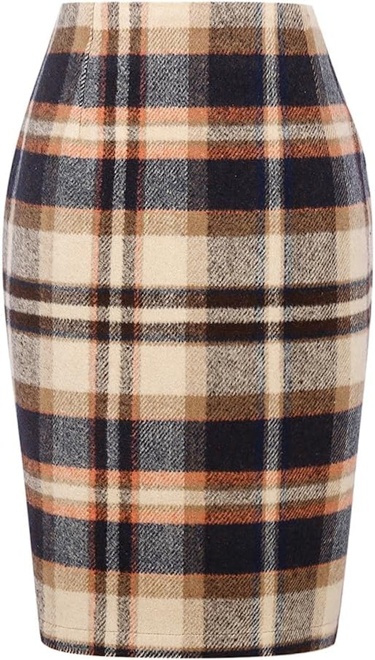 Kinghua Wool-Blend Plaid Pencil Skirt
