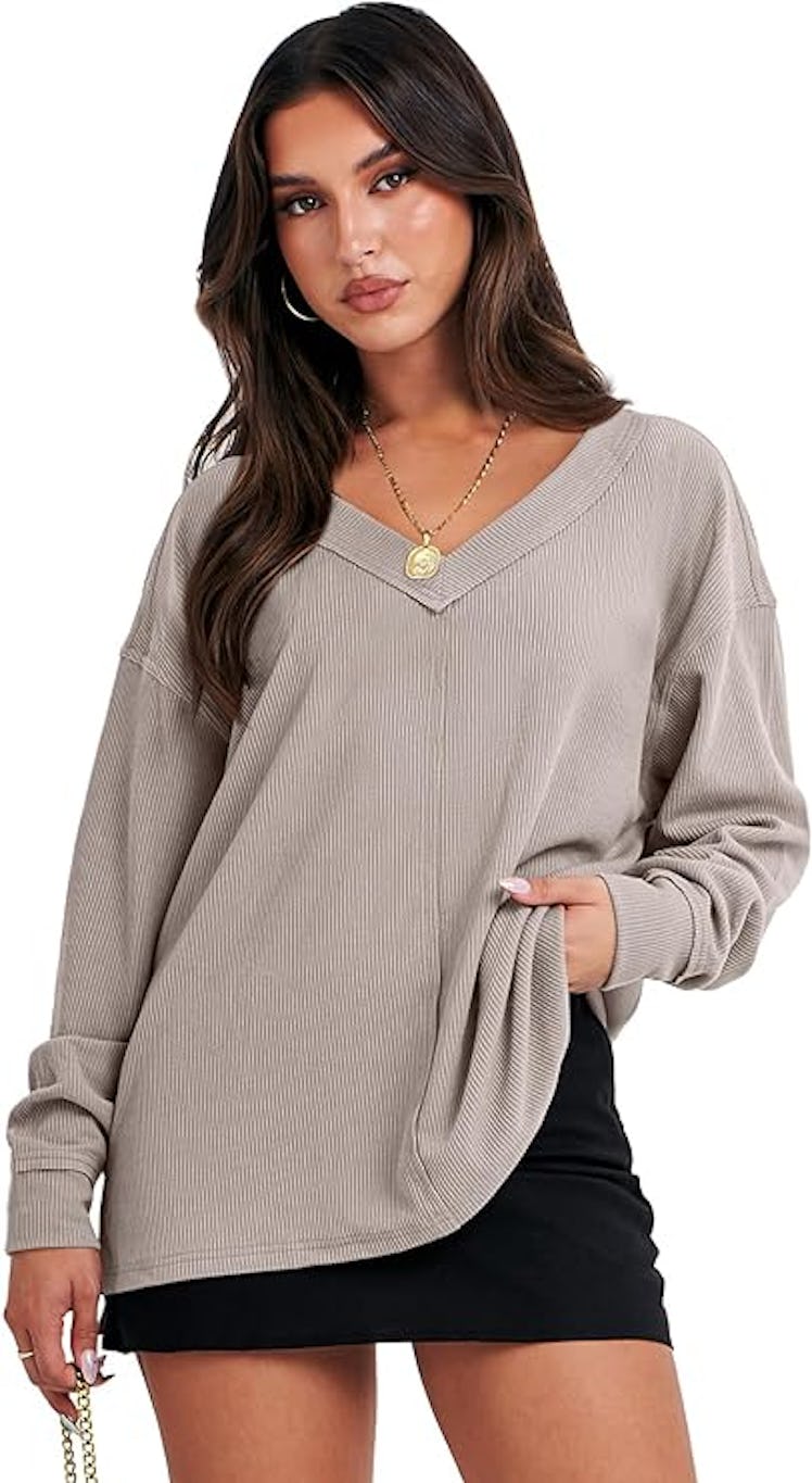ANRABESS Oversized V Neck Sweater