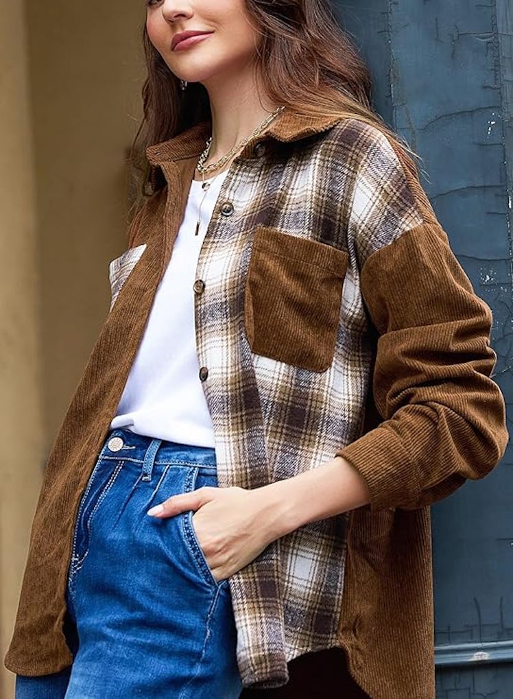 Astylish Color-Block Corduroy Shirt