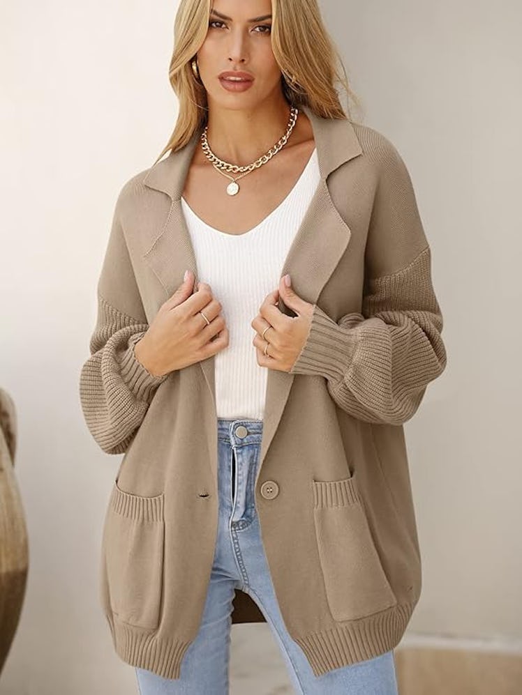 DEEP SELF Long Knit Ribbed Cardigan