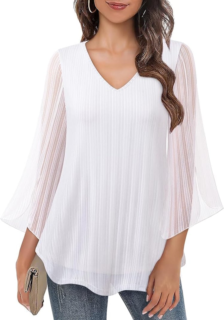 Bebonnie 3/4 Sleeve Double Layer Flowy Blouse