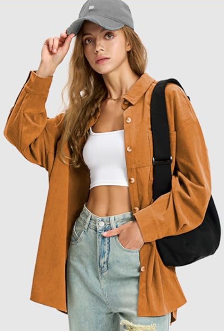 EXLURA Oversized Button Down Corduroy Shirt