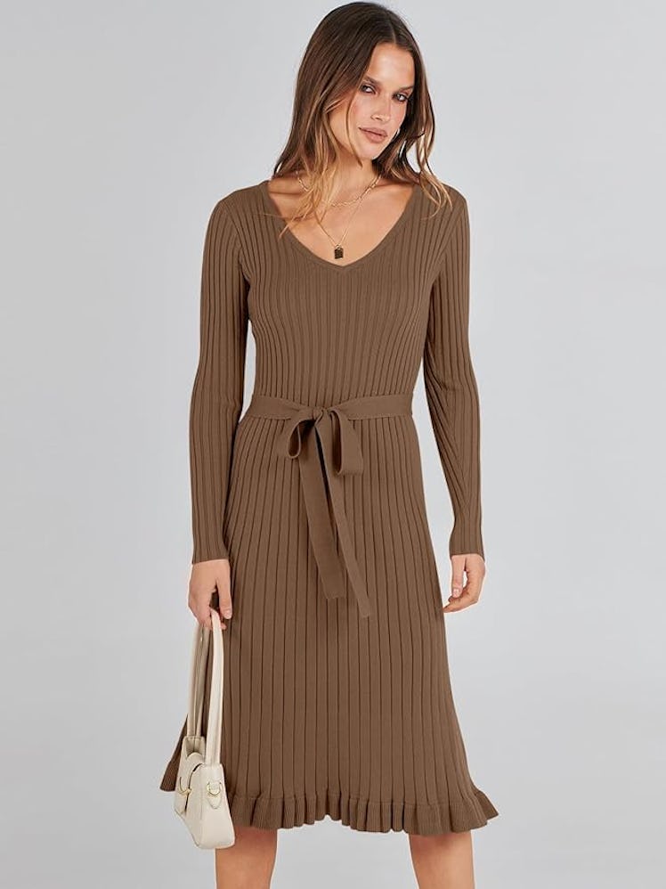 ANRABESS Ribbed Knit Sweater Dress