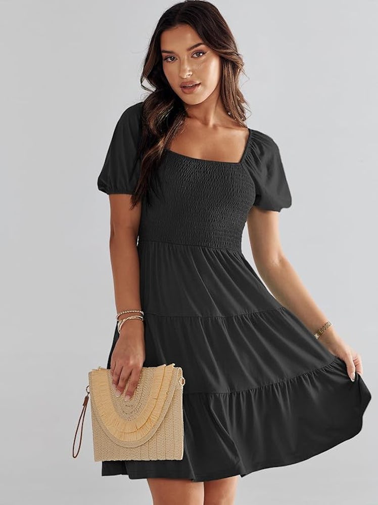 ANRABESS Square Neck Puff Sleeve Dress