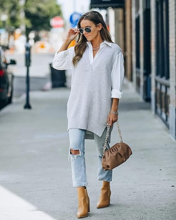Viottiset Oversized V Neck Knit Sweater Vest 