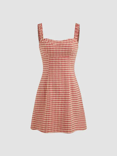 Com Dresses CIDER Women's Sleeveless Gingham Mini Dress - Tie Shoulder Summer Swing Dress Robe Carreaux Femme Com Dresses CIDER Women's Sleeveless Gingham Mini Dress - Tie Shoulder Summer Swing Dress Robe Carreaux Femme
