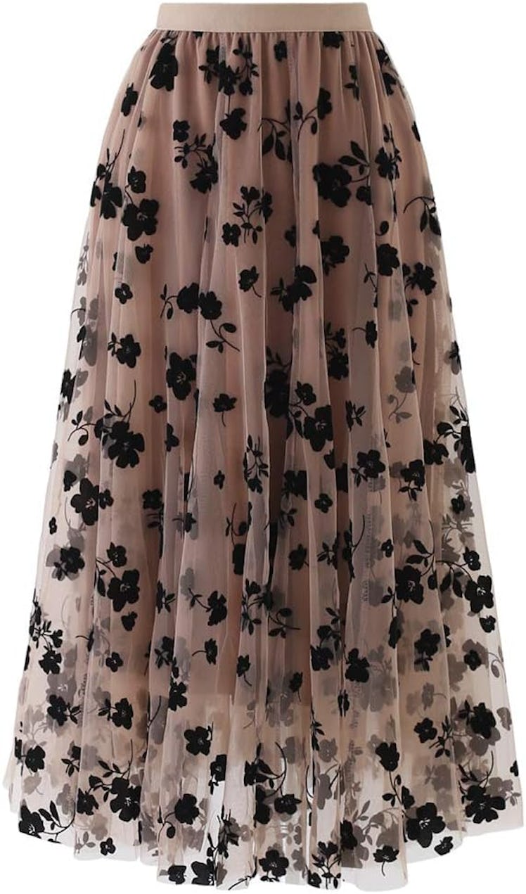 CHICWISH Double-Layered Mesh Midi Skirt