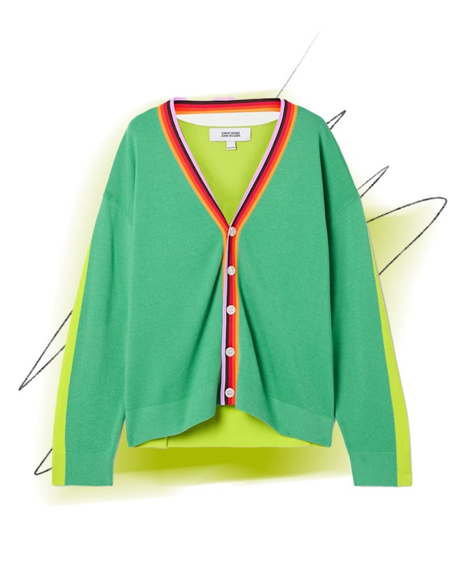 Christopher John Rogers Color-Block Cutout Wool-Blend Cardigan