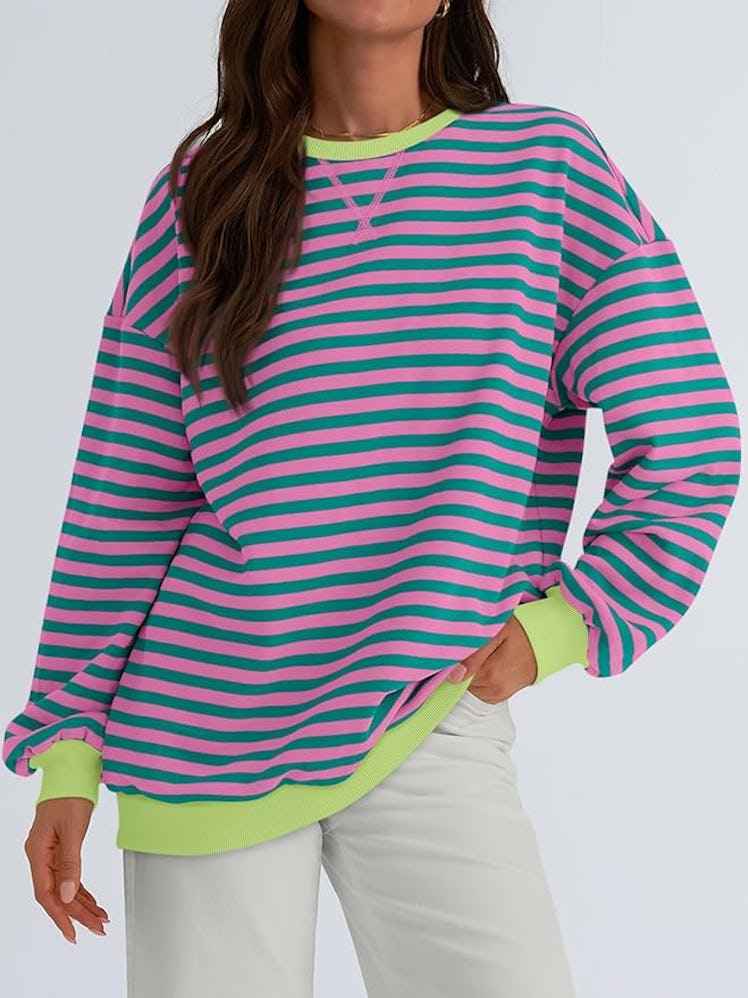 Trendy Queen Oversized Striped Sweatshirt 