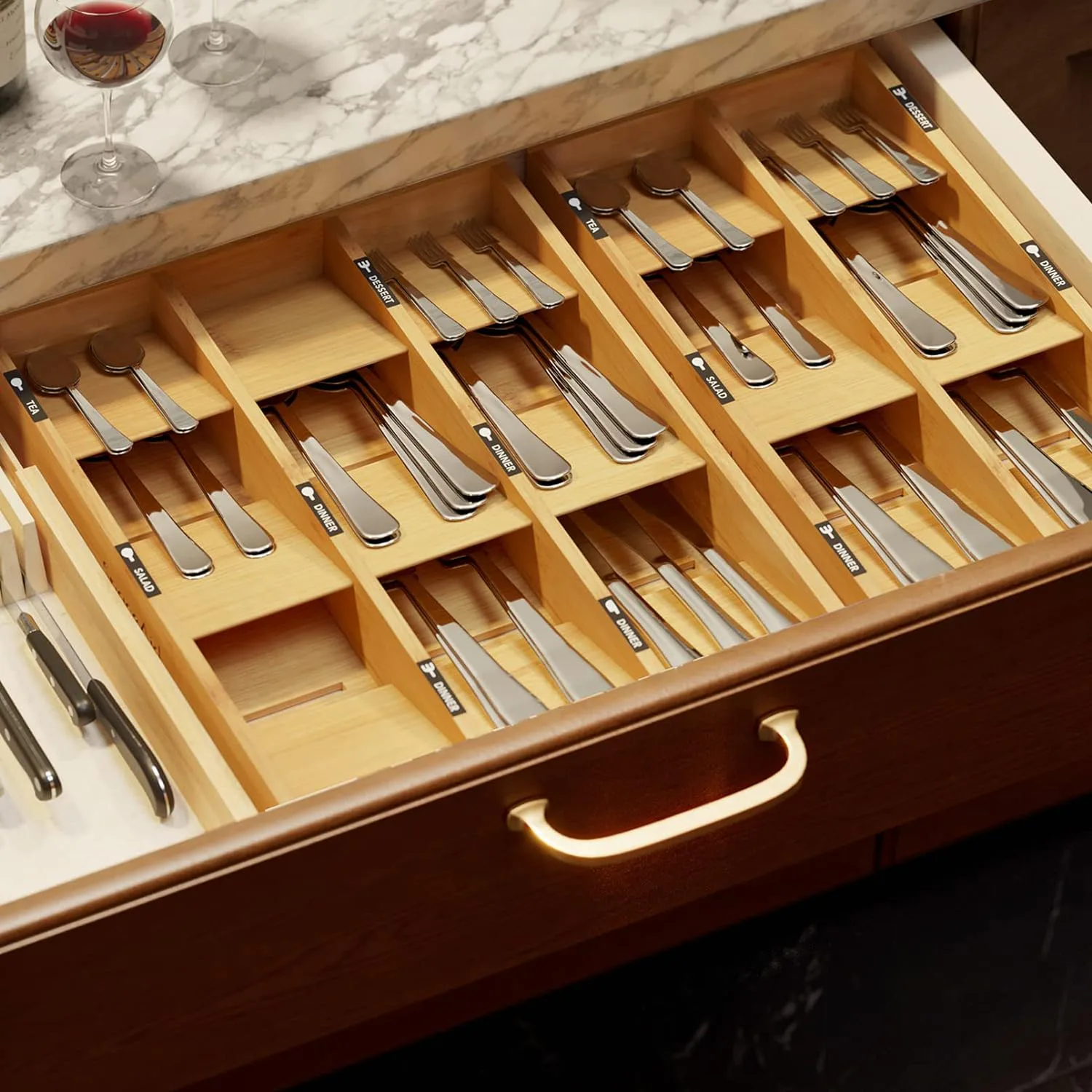 SpaceAid Bamboo Silverware Drawer Organizer